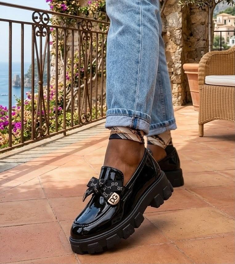 patent leather chunky lug-sole loafer