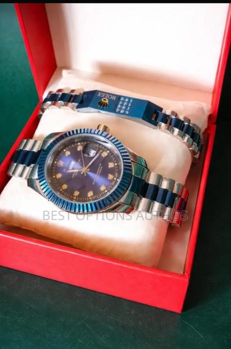 Rolex-Style Stainless Steel Wristwatch – Blue Dial